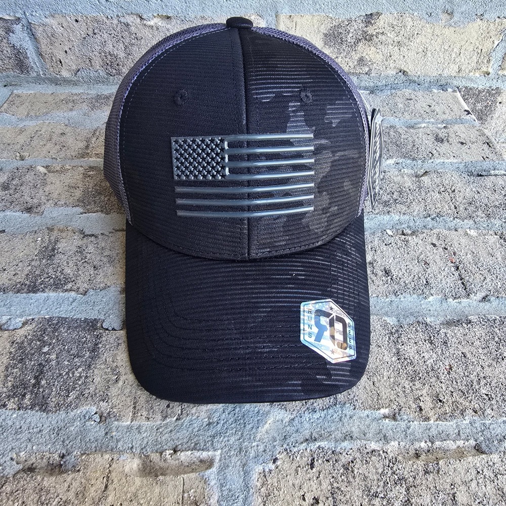 Runs Deep Tactical Mens Black Camo American Flag Trucker Hat Snapback Retro